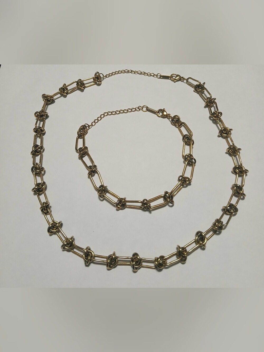 Gold Plated Knot-Link Necklace &  Bracelet Set